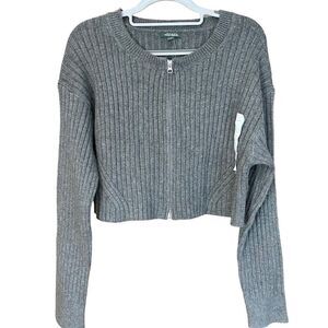 NWT Wild Fable Front Zip Long Sleeve Gray Ribbed Sweater Size Large